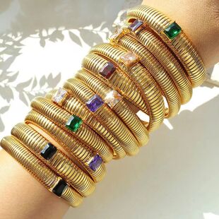 Stainless Steel Elastic Snake Spiral Colors Zircon Inlaid