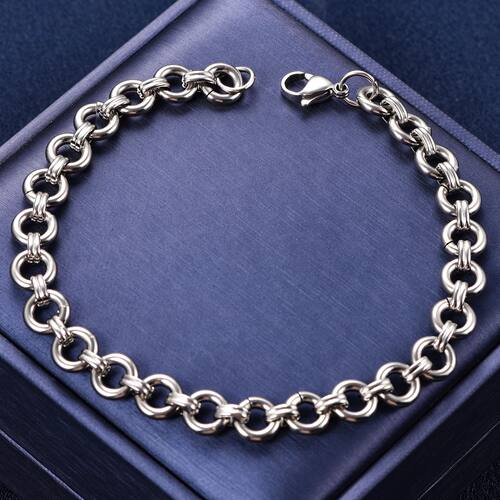 Chunky Stainless Steel Round Link Hand Chain Bracelet for