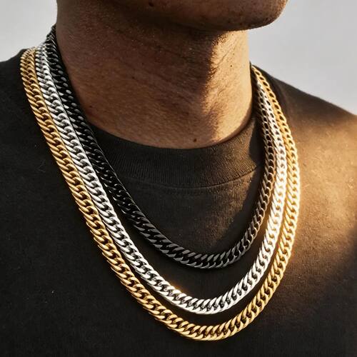 Men's Miami Cuban Chain Necklace,Silver Tone Stainless
