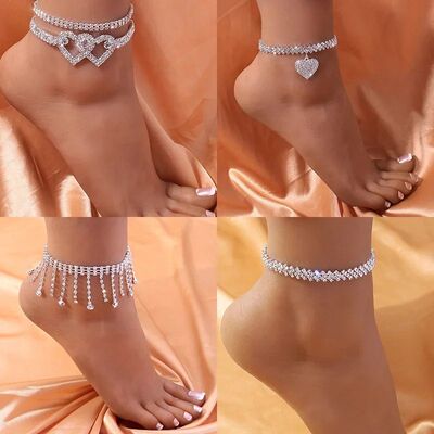 Fashion Rhinestone Chain Anklets For Women Luxury Shining