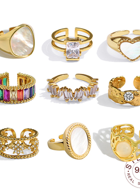 925 Sterling Silver Rings for Women Zircon V Gold Color