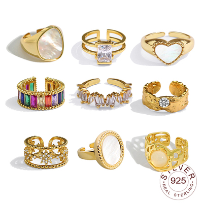 925 Sterling Silver Rings for Women Zircon V Gold Color