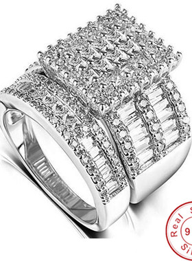 Luxury Princess cut Lab Diamond cz Ring sets 925 sterling