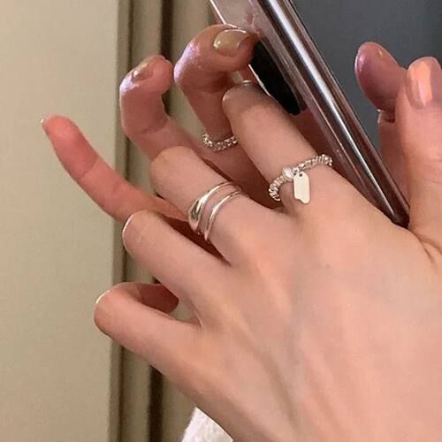 Layered Broken Silve rPlated  Ring Jewelry Women Stacking