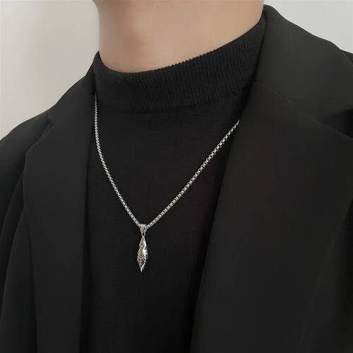 Wishing Meteorite Engraved Pendant Long Necklace for Men Pun