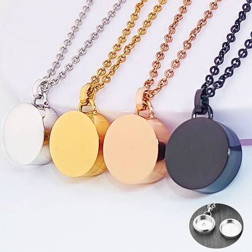 Stainless Steel Round Circle Cremation Urn Pendant Jewelry A