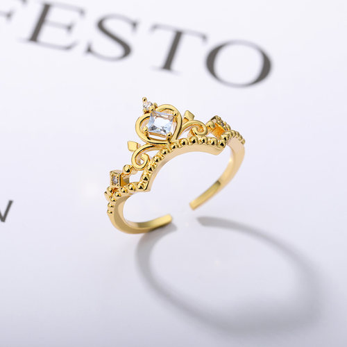 Light Blue Crystal Crown Rings For Women Adjustable Sweet