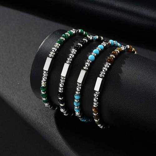 Trendy Unique Natural Stone Beaded Bracelet, Stainless