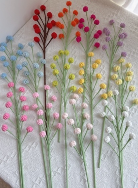 钩织雪果成品花束 纯手工编织毛线花仿真钩编花艺插花配花毛线花