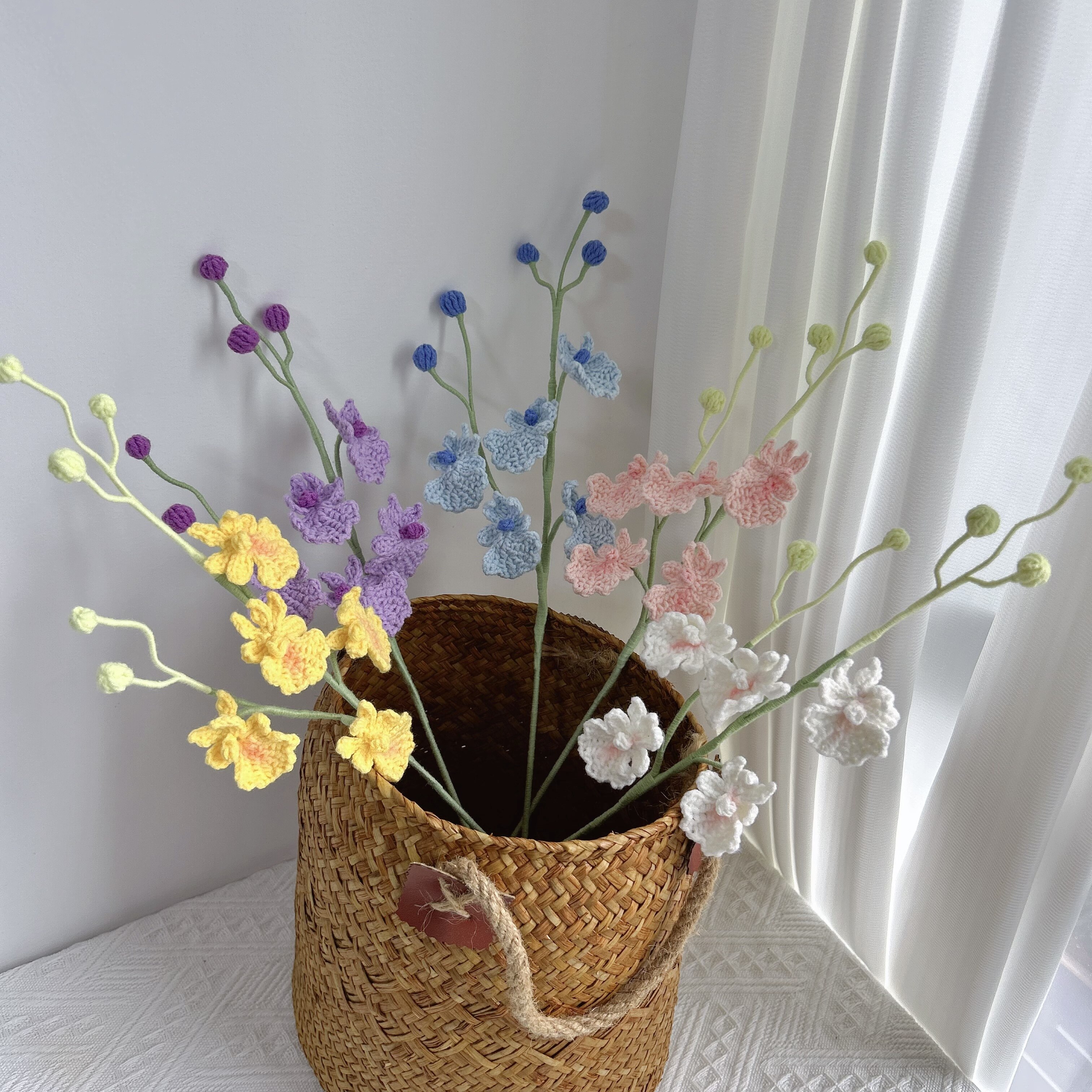 成品钩织跳舞兰花束 纯手工编织仿真花/假花