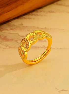 新中式国潮风复古开口可调节五帝钱币戒指气质轻奢百搭个性指环