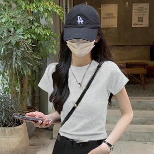 短袖正肩t恤女夏季2025新款爆款女装早春修身显瘦半袖上衣穿搭棉