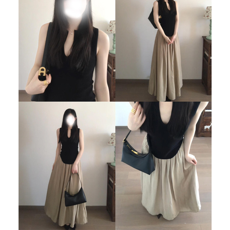 新中式无袖背心连衣裙女夏季清冷禅意风高级感褶皱长裙子两件套装