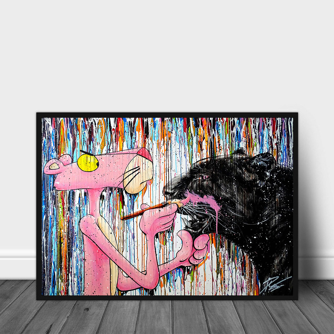 外贸热销粉红豹卓别林装饰画客厅背景墙水彩涂鸦海报挂画