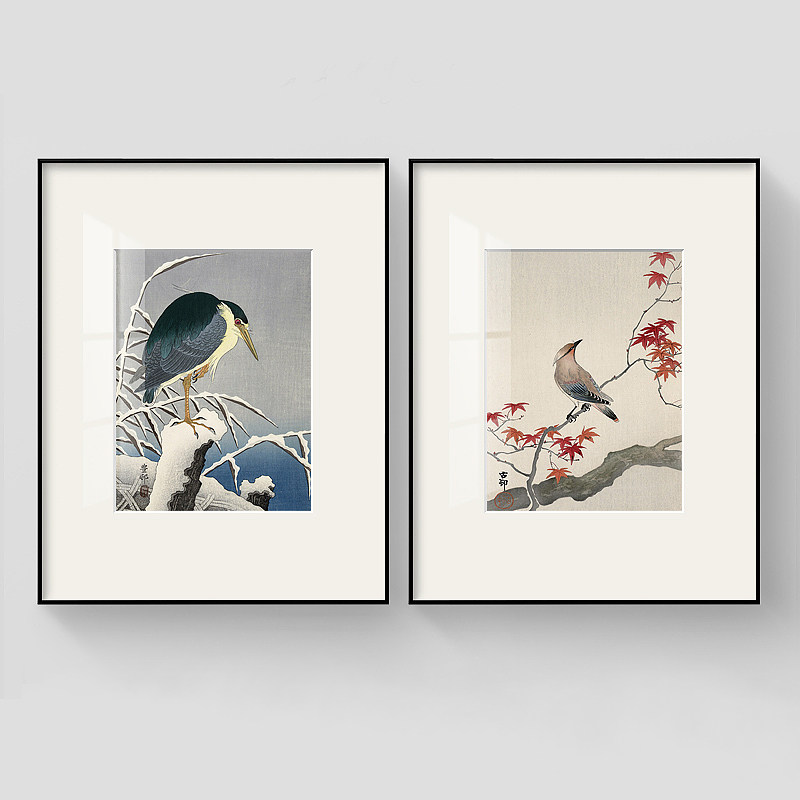 日本画家小原古邨挂画日式新中式国画中国风花卉鸟餐厅卧室装饰画