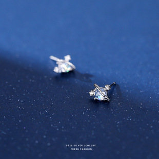 S925纯银彩锆星球耳钉女小众小行星 可爱迷你ins风耳骨钉一件代发