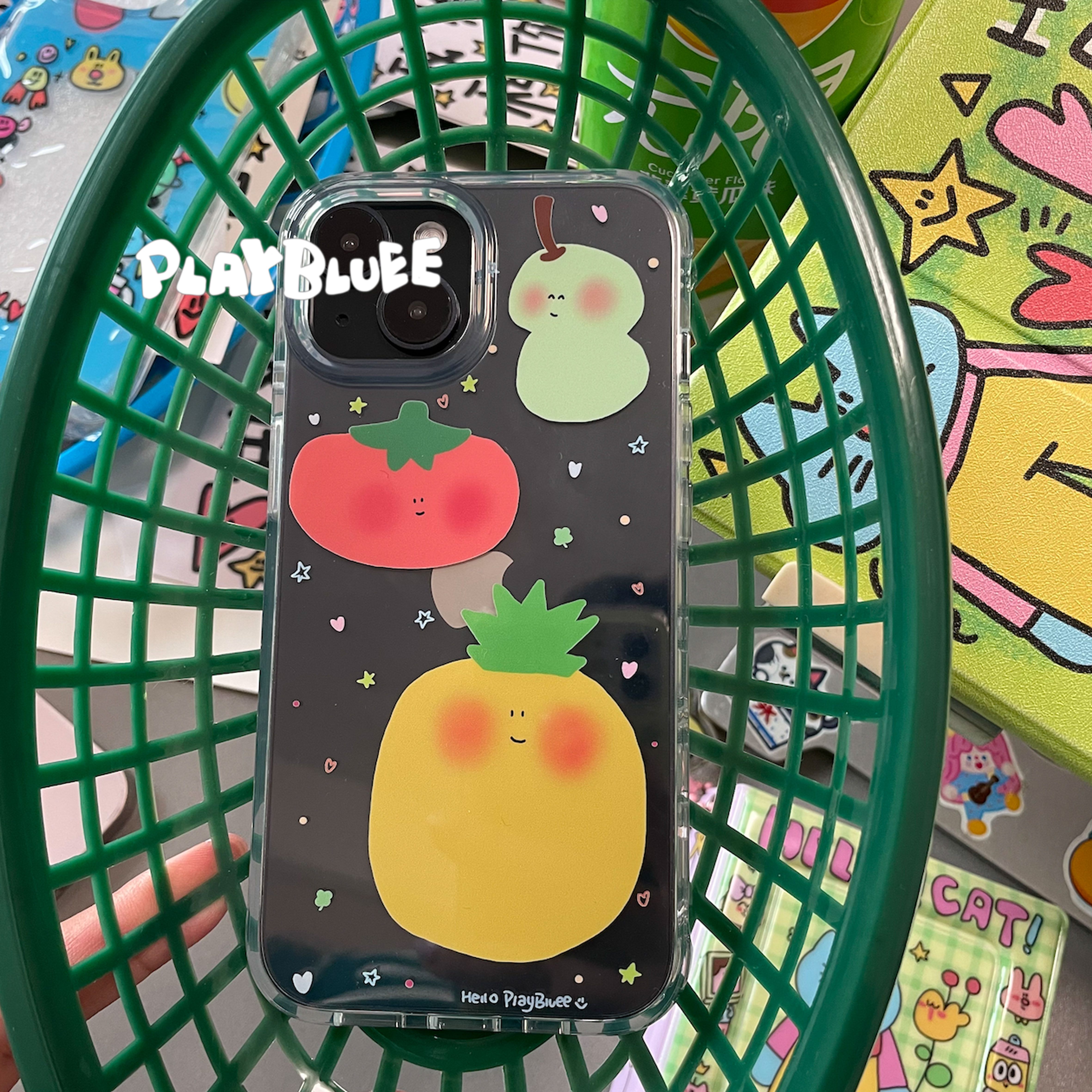 PlayBluee 原创可爱水果透明亮面手机壳适用于华为1617磁吸