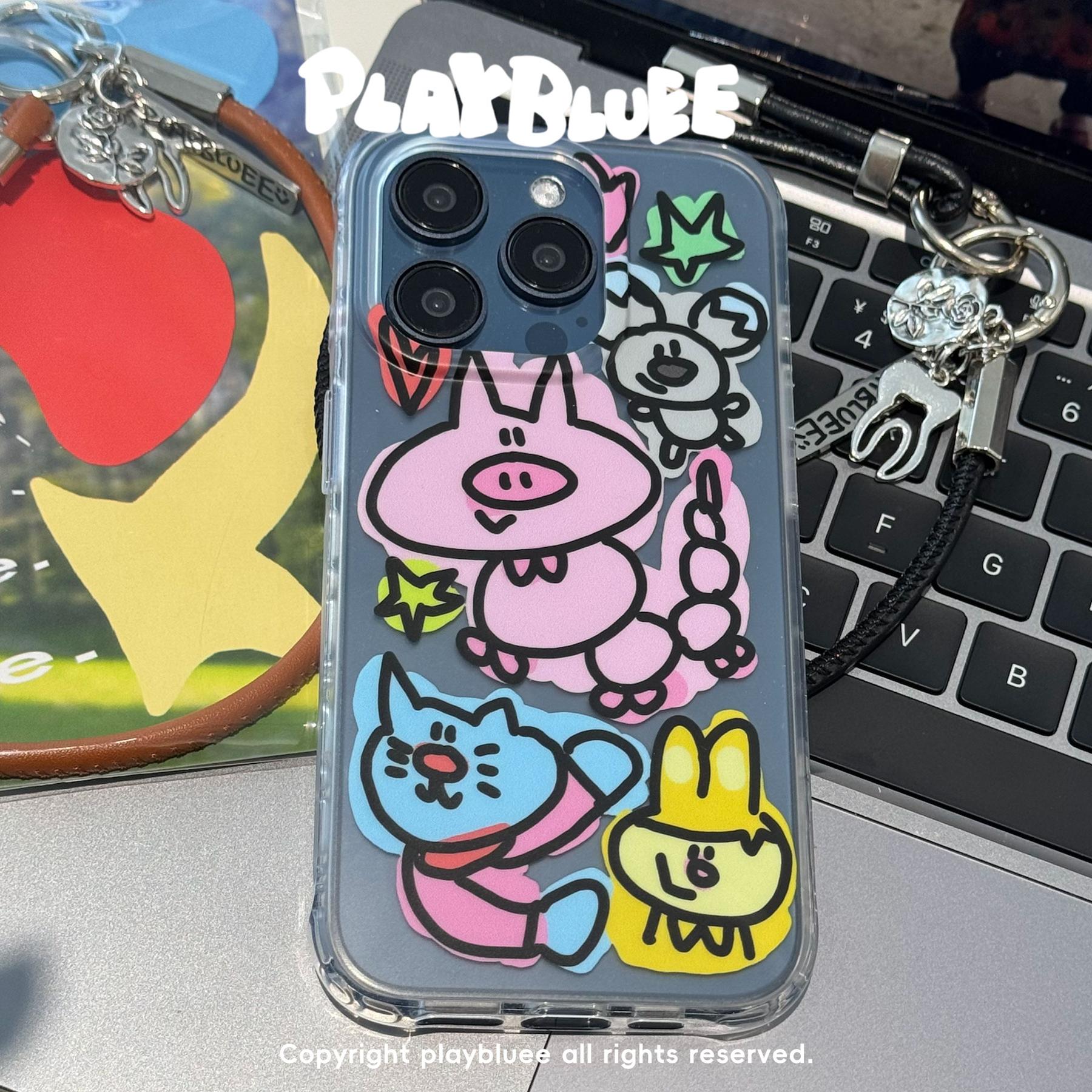 PlayBluee 原创涂鸦IP猪猫兔考拉磨砂手机壳适用于苹果16华为磁吸