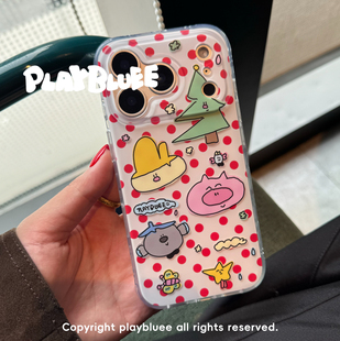 PlayBluee 原创红色波点小动物磨砂手机壳适用于17pro华为磁吸