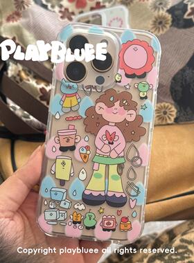 PlayBluee 原创春夏女孩孩磨砂手机壳适用于1517promax华为