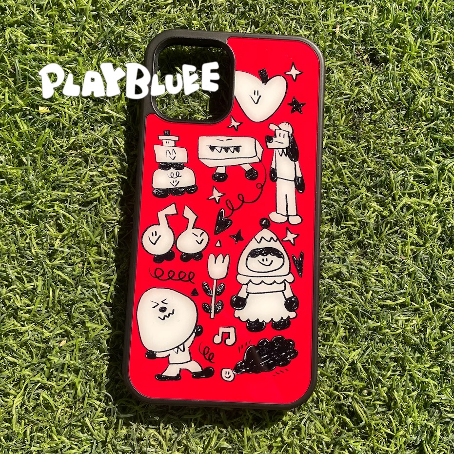 PlayBluee原创红色铅笔卡通亮面黑边手机壳适用于苹果1617磁吸