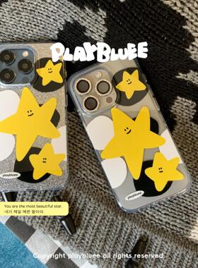 PlayBluee原创星星光面透明闪闪手机壳适用于苹果17mate60pro磁吸