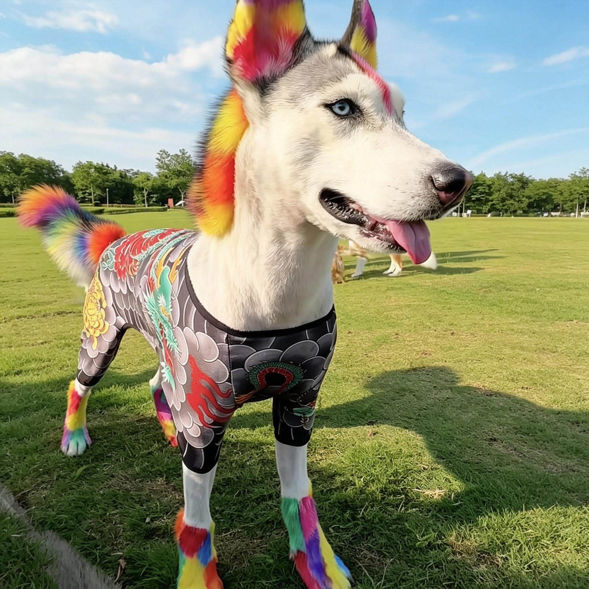 狗狗纹身衣服夏薄款宠物帅气装扮猫狗四脚衣个性穿搭装饰拍照道具