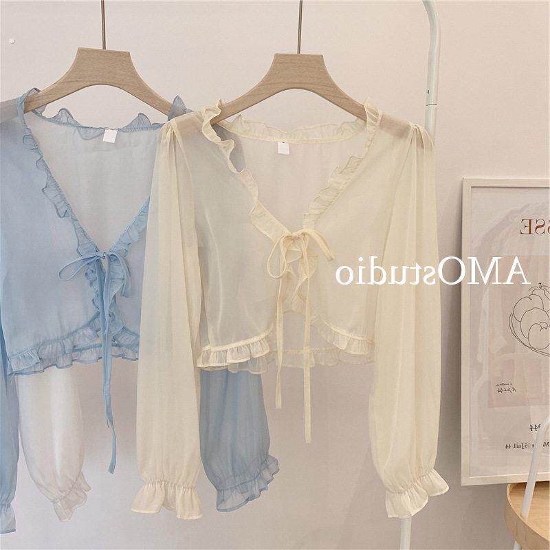 泳衣遮挡纱罩衫可下水外套沙滩女防晒外搭短款长袖温泉网纱上衣