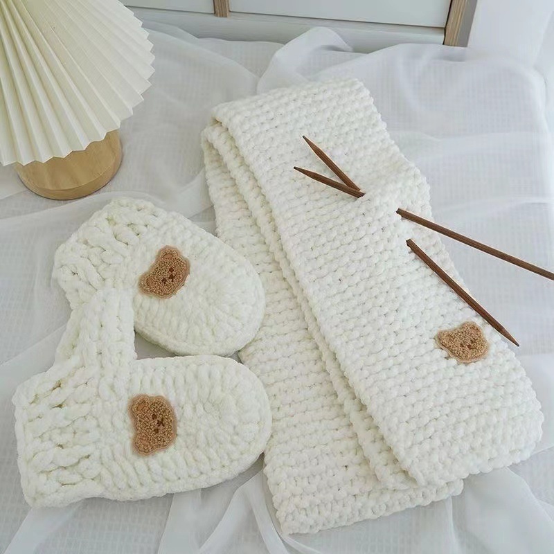 diy手工编织手套自织小熊围巾材料包粗毛线送男女友礼物冰条绒绒