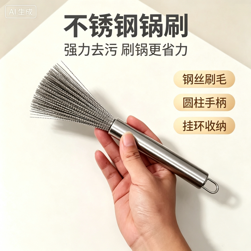 不锈钢锅刷厨房专用洗锅钢丝球刷长柄洗碗清洁刷子刷锅神器不掉丝