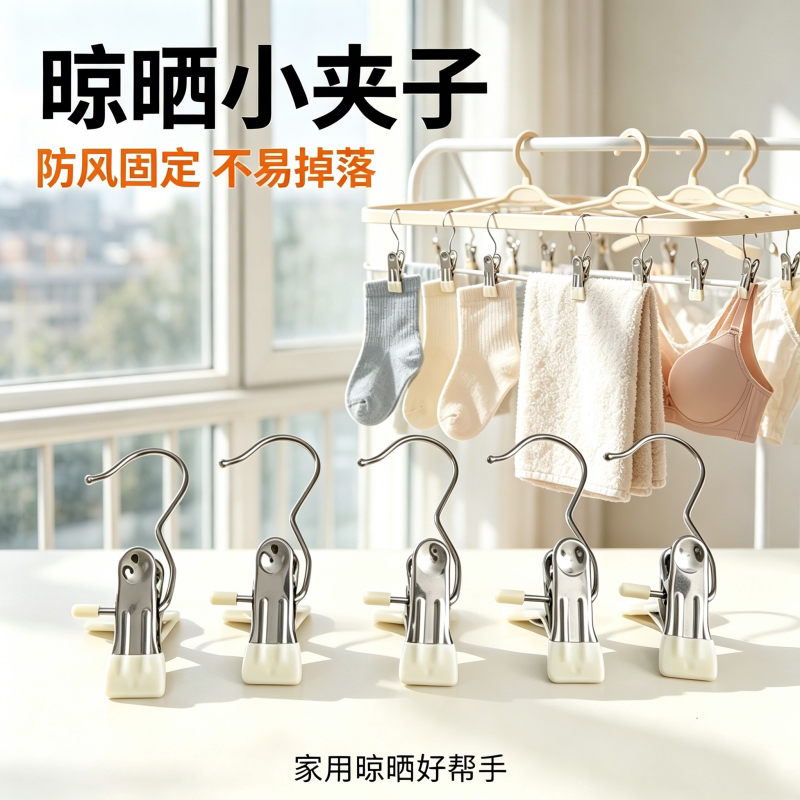 袜子晾晒架多夹子阳台晾衣架加厚不锈钢内衣内裤神器婴儿多功能