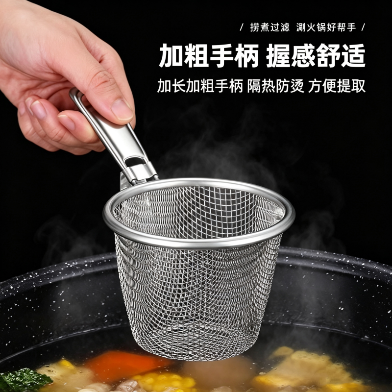 火锅适用漏勺优质不锈钢漏筐煮面网篮用具涮肉过滤网筛烫脑花容器