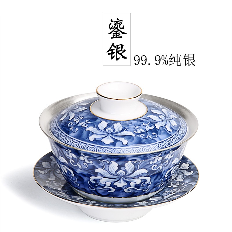 999 Sterling Silver Cover bowl ceramics Kungfu Online tea set Blue and white porcelain Tea cup manual Three talents household Tea makersin the Tableware , Tea set , Tureen  category - from Buy2taobao.com to provide professional Taobao agent buy service