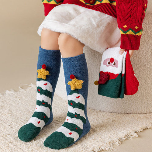 男女宝宝珊瑚绒小腿袜冬天防寒袜