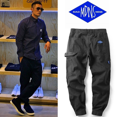 日系工装裤男潮牌MDNS MADNESS余文乐男士休闲束脚冬季厚款直筒裤