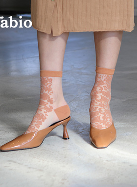 Tabio玻璃丝袜日系薄纱花纹切换透明春夏薄款女士短筒袜子
