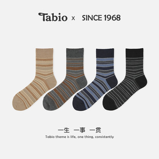 Tabio条纹羊毛袜子男秋冬高弹透气日系百搭男袜潮流中筒袜ins潮袜