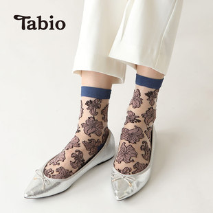 Tabio袜子女优雅百合图案春夏薄款 无骨袜清爽透明玻璃丝袜女短袜