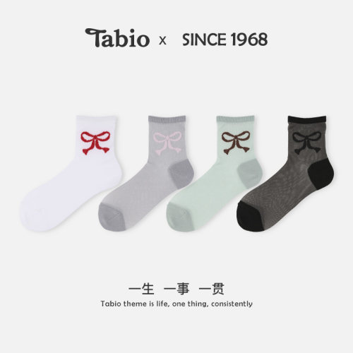 Tabio蝴蝶结袜子女夏季高弹透气百搭中筒袜ins潮袜日系甜美少女袜