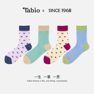 Tabio波点玻璃丝袜子女薄款 透气可爱百搭圆点中筒袜设计感潮袜女
