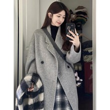 灰色毛呢外套女2023年新款秋冬装韩系小个子高级感中长款呢子大衣