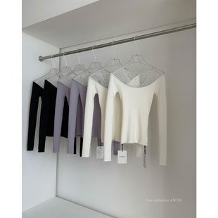 气质大V领露锁骨毛衣打底衫 法式 上衣春季 轻奢富家千金精致针织衫