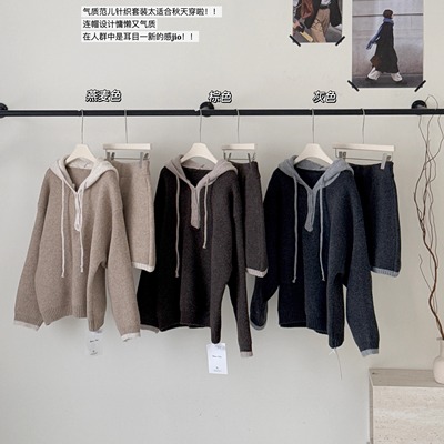 连帽针织毛衣套装女秋冬穿搭