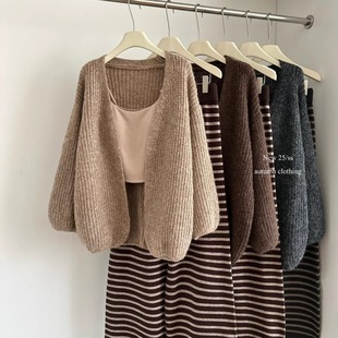 慵懒松弛韩系宽松灯笼袖 上衣 毛衣外套女秋冬宽松休闲气质厚针织衫