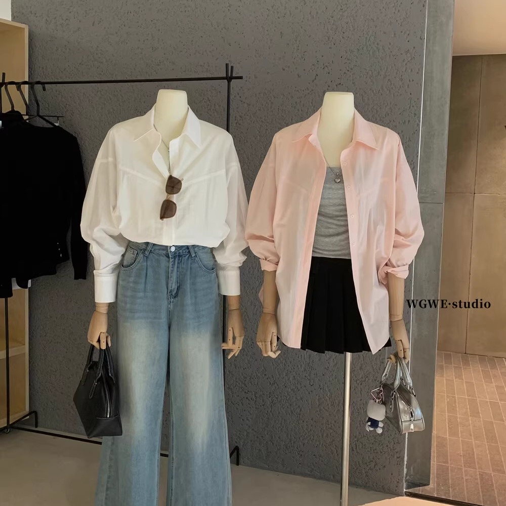 极简高级感慵懒翻领长袖衬衫外套