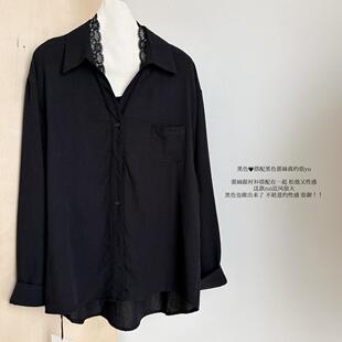 襯衫 春季 假兩件拼接蕾絲V領(lǐng)長袖 法式 流行風格 襯衣高級感白色上衣