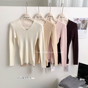 内搭打底衫 绝美V领针织衫 秋冬穿搭显瘦紧身长袖 巨好看 上衣 女装