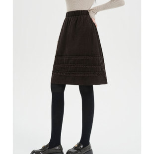 灯芯绒木耳边减龄毛呢半身裙女超好看冬装 高腰显瘦中裙百搭a字裙