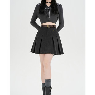 通勤气质毛呢百褶裙女秋冬学院风小个子穿搭遮胯灰色a字半身短裙