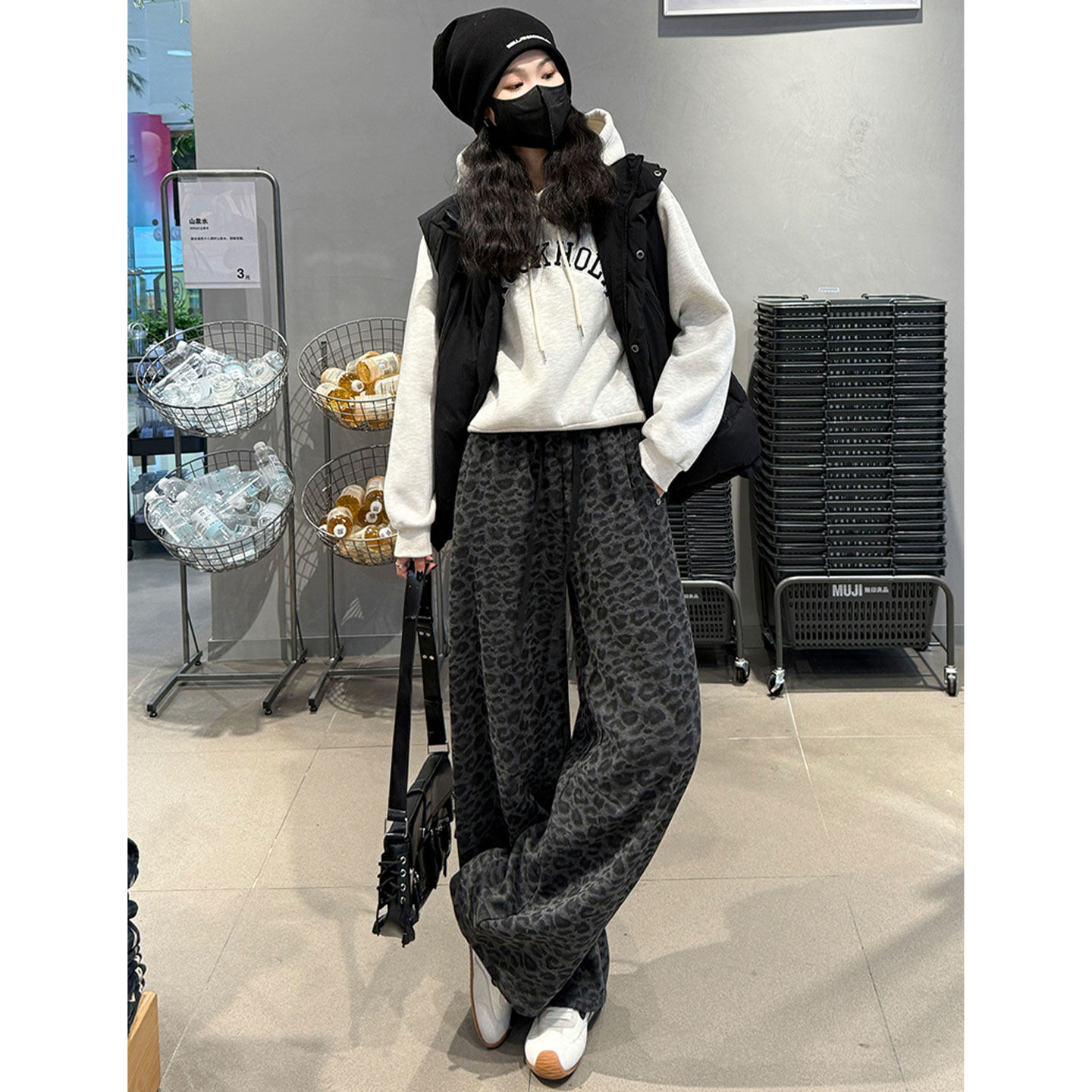 小众豹纹加绒休闲裤羊绒糯米裤女冬季新款松紧腰宽松阔腿直筒长裤,女装/女士精品,休闲裤,淘宝优惠券,粉丝福利购,淘宝优惠卷